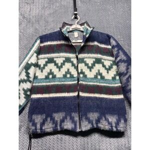 VTG Molina Indian Drawing Fleece Jacket Men's M Southwest Geometric‎ Zip Mexico